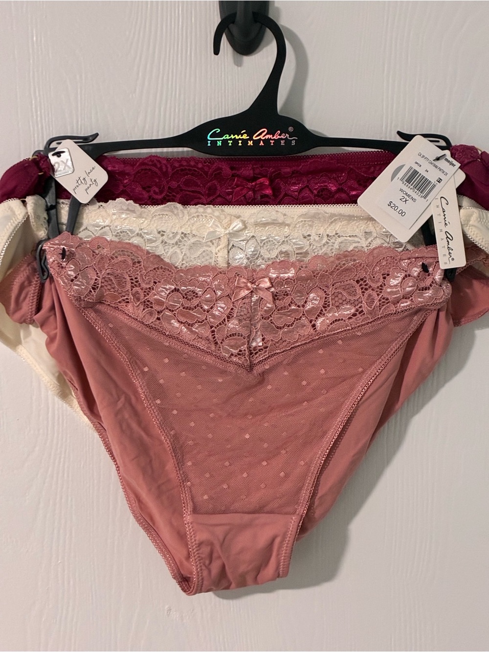 NWT…Lace Trim Bikini Panty - Rose Pink, Ivory, Wine (3-Pack) 2XL